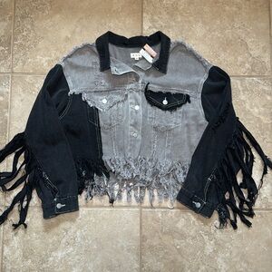 NWT!!! Boutique Brand POL distressed fringe jacket - size M